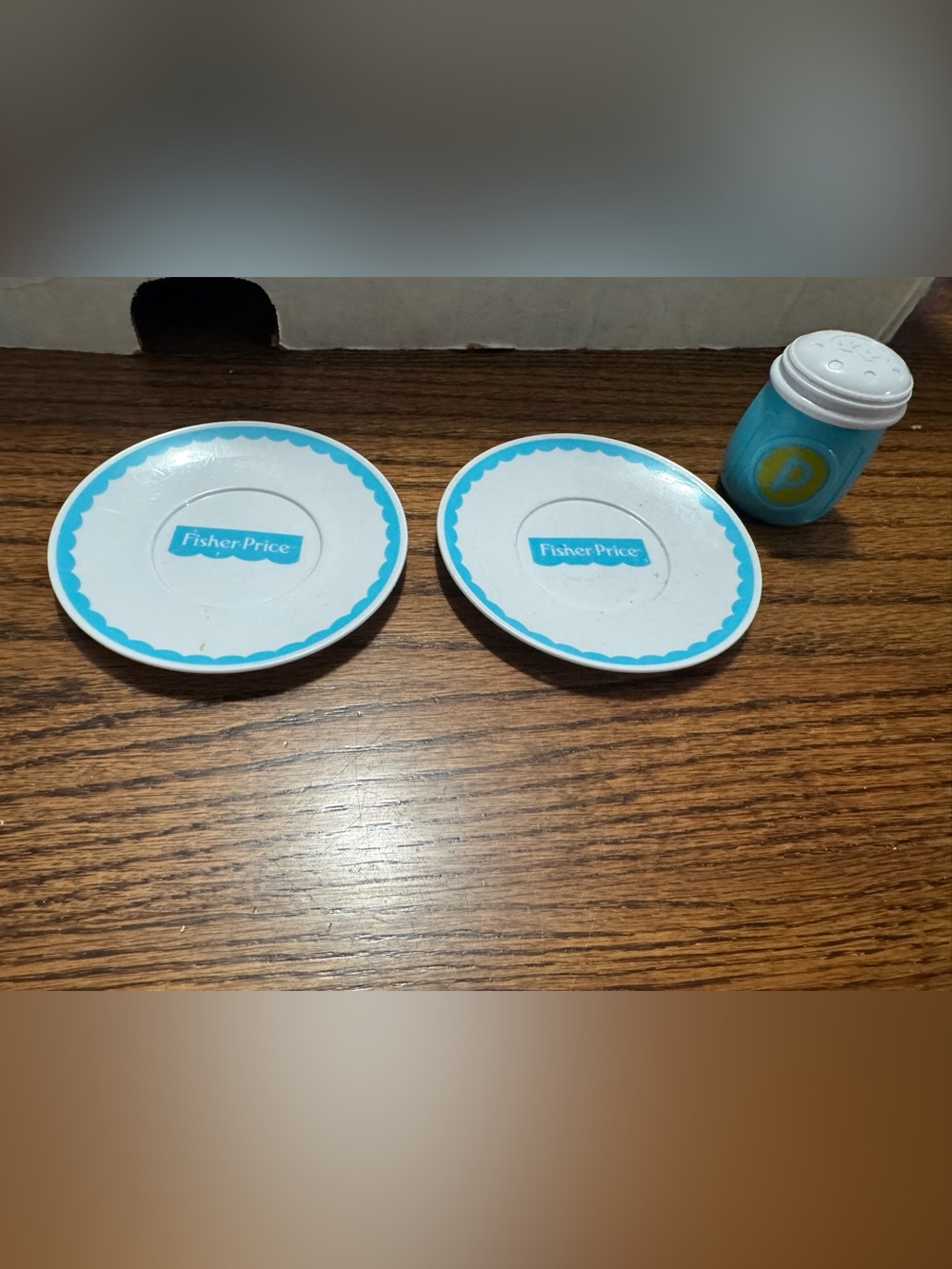 Vintage Fisher-Price White Toy Plates with Blue Trim - Set of 2